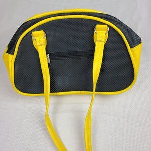 Unique 90s bowling bag retro vintage purse black and yellow vinyl satchel